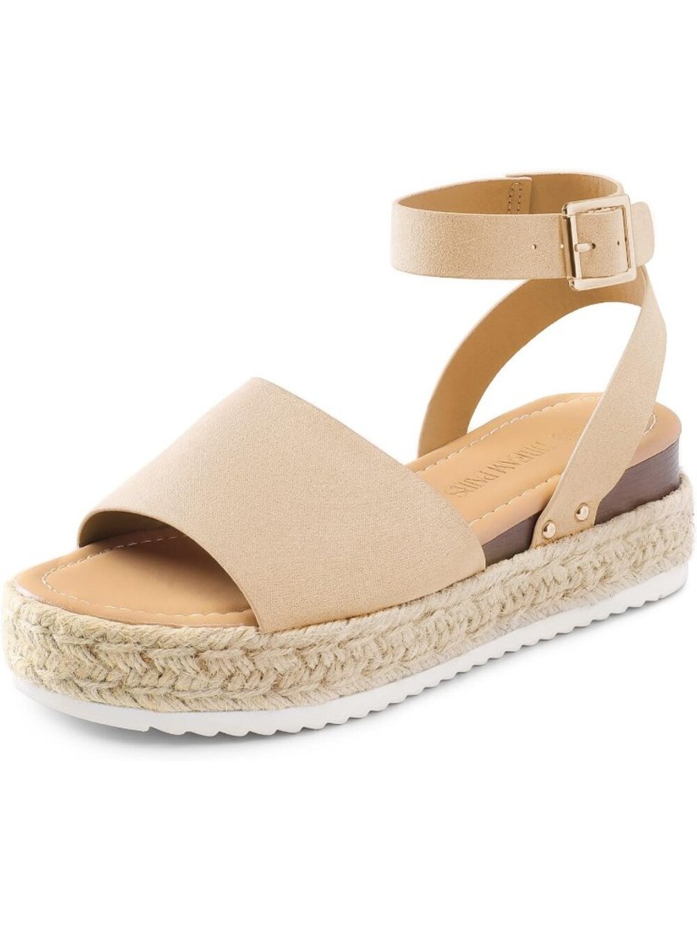 Women's Nude Comfortable Platform Espadrilles Ankle Strap Wedge Sandal Shoes - Picture 1 of 6